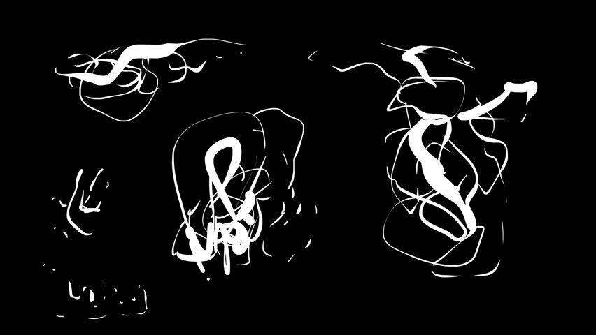 Monochromatic animation of white organic and frenetic doodle lines on black background. Seamless loop. Royalty-Free Stock Footage #3472728649