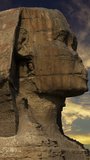 Sphinx head and sunset clouds at Giza Cairo in Egypt - timelapse. Vertical video