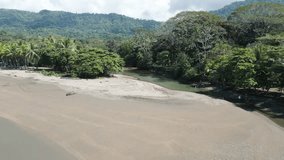 Aerial drone footage of the beautiful beach in Costa Rica in Central America.