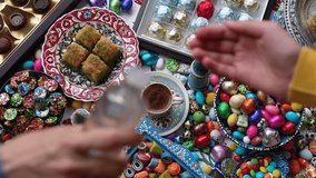Colorful Ramadan Feast Candy and Chocolate Video in Traditional Ottoman Cuisine Desserts, Eid Celebration Video Among Family with Sugar and Chocolate, Üsküdar Istanbul, Turkiye (Turkey)