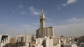 Mecca city timelapse - Clock Tower - Masjid Al Haram Maghreb Azan time lapse - Makkah Saudi Arabia 4k Video