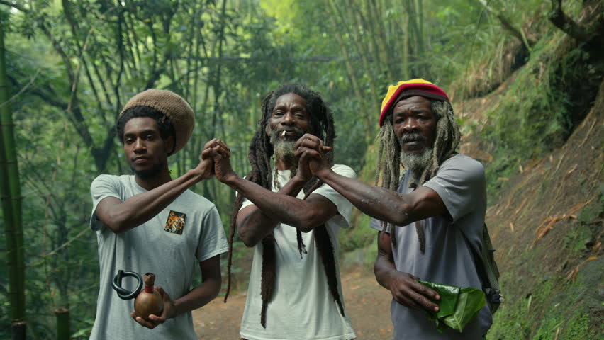 Rasta Men Friends Holding Hands in the Forest