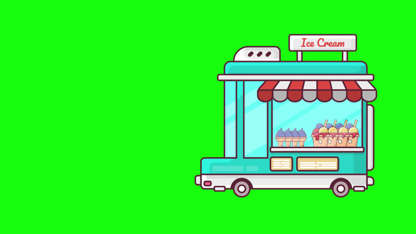 ice cream truck 2d motion graphic animation, green screen video overlay, motion graphic element