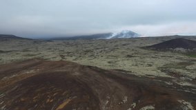 Aerial view of the volano in Iceland with lava field, eruption litli hrutur Iceland