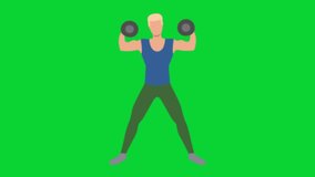 3D male Cartoon Hit the Gym Workout, Animation Cartoon Video Green Screen, 4k realistic male Character running with loop animation on the chroma key, Exercising Regularly, Green Screen Background