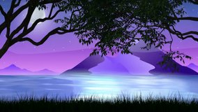 Lofi Nature backgrounds in Mountains and tranquility with trees and water 2D motion Graphics Animation