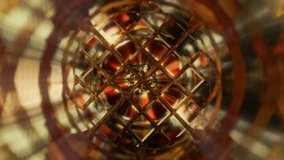 Abstract background 3D animation shiny futuristic glass and metal reflective objects movement rotation play of light.