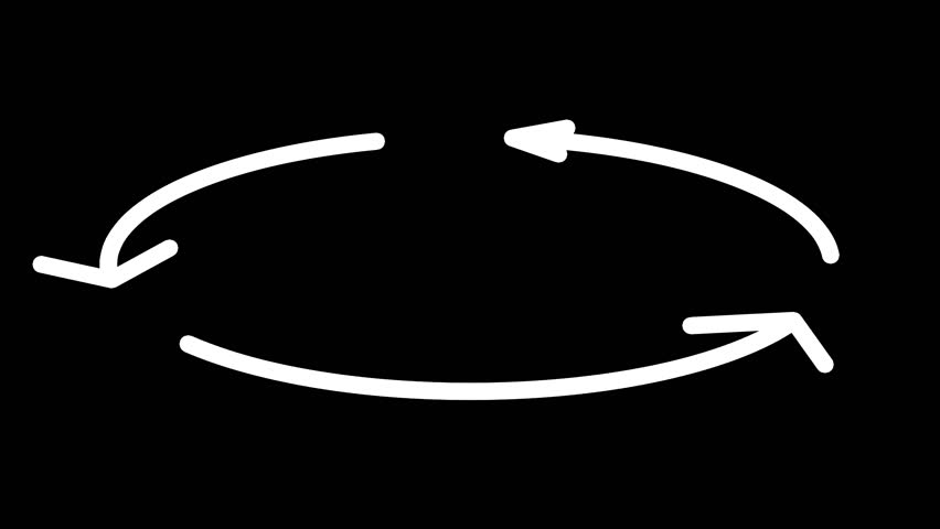 Animation icon three arrows rotating in a circular shape on transparent background with alpha channel. Animation of seamless loop.