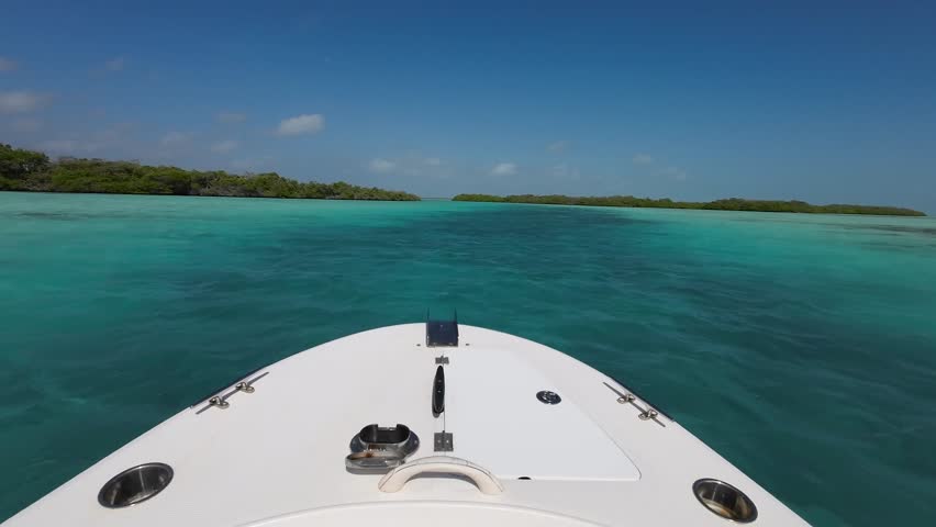 Pov Sailing From fishing Boat Looking Horizon los Roques wetland, Venezuela