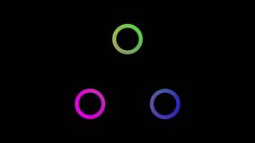 Rotating balls animation for loader screen. Loading animation of colourful circles isolated on black background. 4k resolution video. Loading bar created from moving circles. Puzzle looping animation