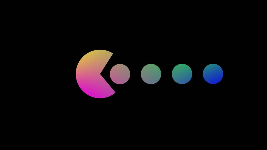Rotating balls animation for loader screen. Loading animation of colourful circles isolated on black background. 4k resolution video. Loading bar created from moving circles. Puzzle looping animation