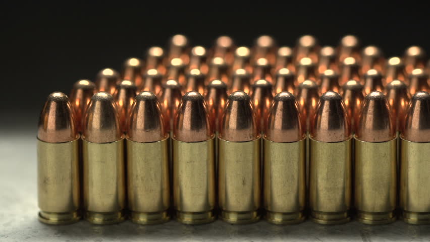 Macro shot of 9 mm handgun Bullets. 