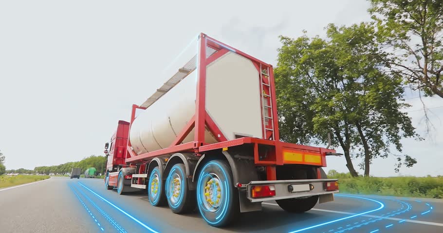 Smart Liquid cargo transportation. Liquid cargo is driving along the highway. Commercial transportation of liquid cargo.
