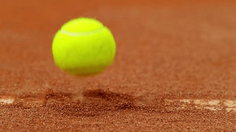 Super Slow Motion of Hitting Tennis Ball on Line. Low Depth of Focus. Filmed on High Speed Cinema Camera, 1000fps. Stock-video