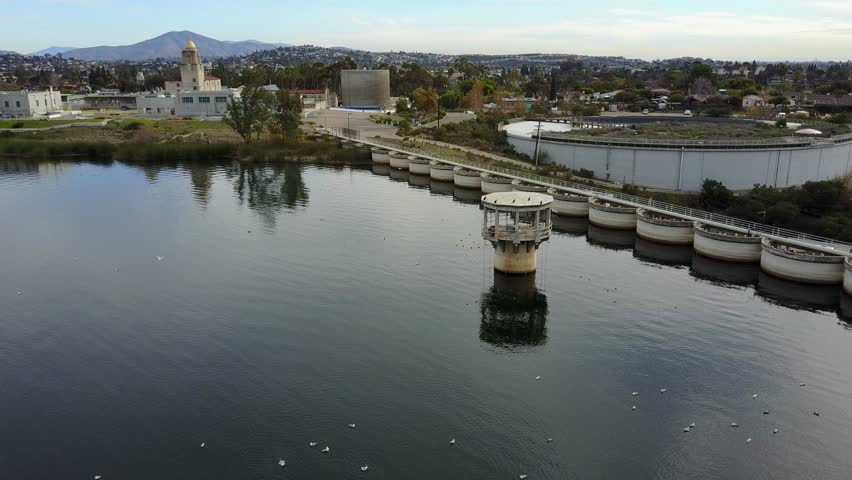 San Diego - Lake Murray Reservoir - Drone Video  Aerial Video of Lake Murray Reservoir is located within the boundary of Mission Trails Regional Park, which lies between the city of San Diego.