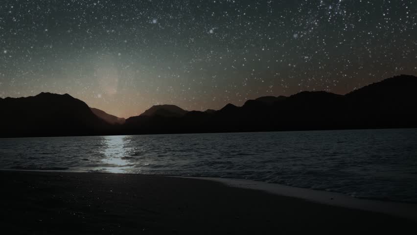a mountain. backgrounds night sky with stars and moon and clouds.	