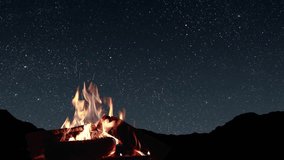 bonfire burns at night against the background of mountains and sea with bright stars	 - Powered by Shutterstock - Get 15% off with code: PIKWIZARD15