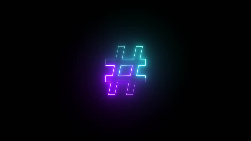 Hashtag animation neon sign. neon effect. neon glowing hashtag Animation on black background. Looped animation. Royalty-Free Stock Footage #3473374021