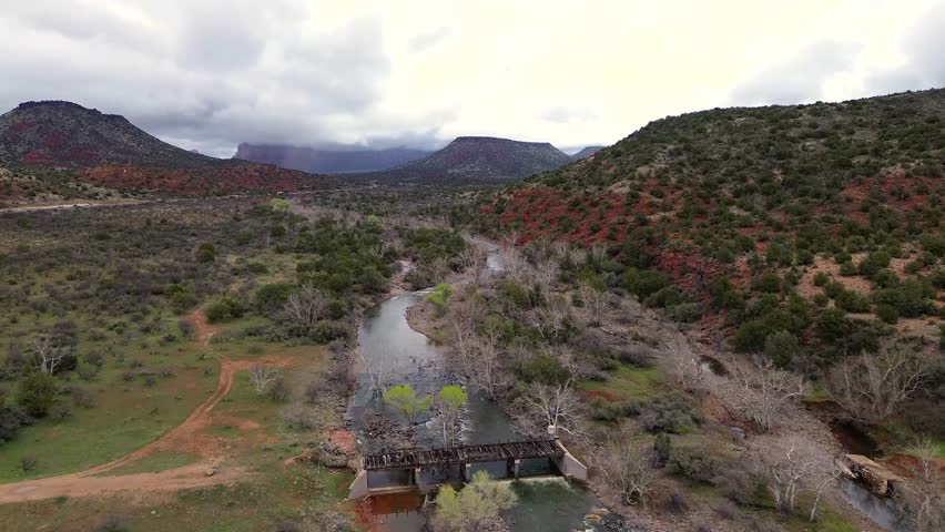 Flooding in Dry Beaver Creek in Northern Arizona, Sedona and Village Oak Creek, USA, America.