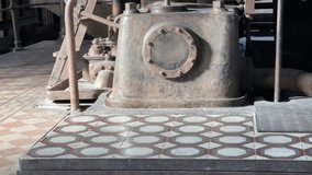 Old historical electricity generation circle different perspective angles macro detail shot metal panels stairs window details abstract pastel interesting different surprising background images 4K vid