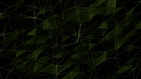 Animated Lime green flashing lines and dots with multiple polygon shape on black background, dark futuristic 3d technology background	