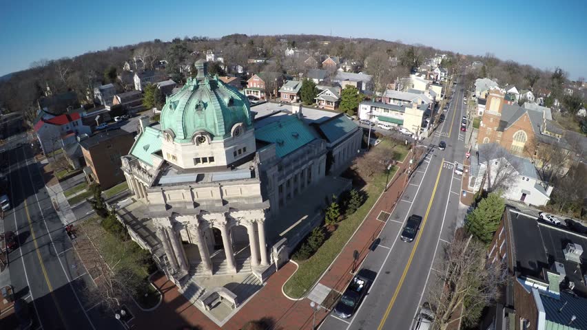 Aerial view of Handley Library in Winchester Virginia.