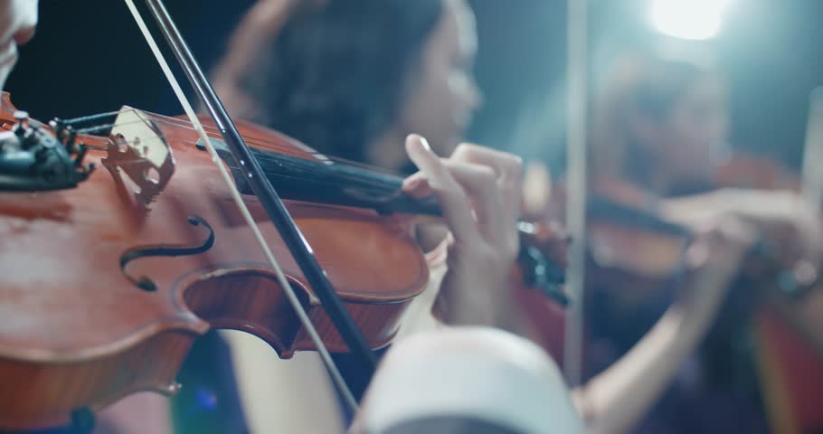 string quartet performs on stage, close-up of violin in work Royalty-Free Stock Footage #34735459