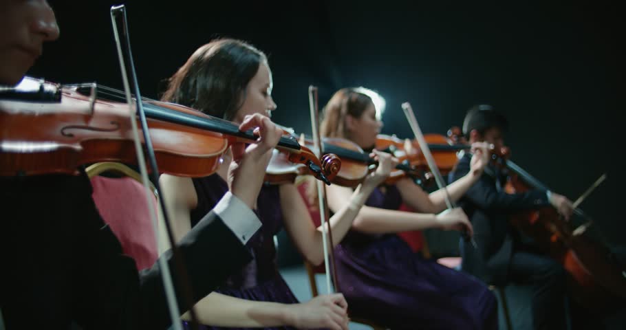 string quartet performs on stage, close-up of violin in work Royalty-Free Stock Footage #34735462