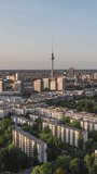 Vertical Video of Berlin, Vertical Aerial View Shot, sunset, sunrise, day