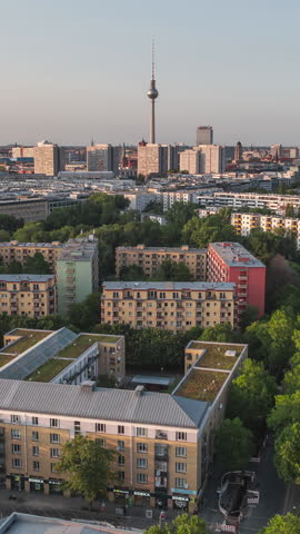 Vertical Video of Berlin, Vertical Aerial View Shot, sunset, sunrise, day