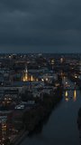Vertical Video of Berlin, Vertical Aerial View Shot, night, evening