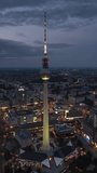 Vertical Video of Berlin, Vertical Aerial View Shot, night, evening
