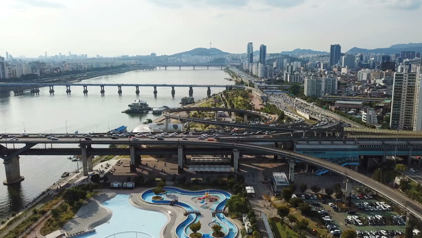  Aerial view at Seoul City Skyline ,South Korea