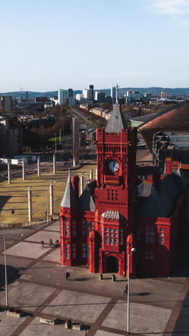 Vertical Video of Cardiff, Vertical Aerial View Shot, sunset, sunrise, day