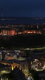 Vertical Video of Edinburgh, Vertical Aerial View Shot, night, evening