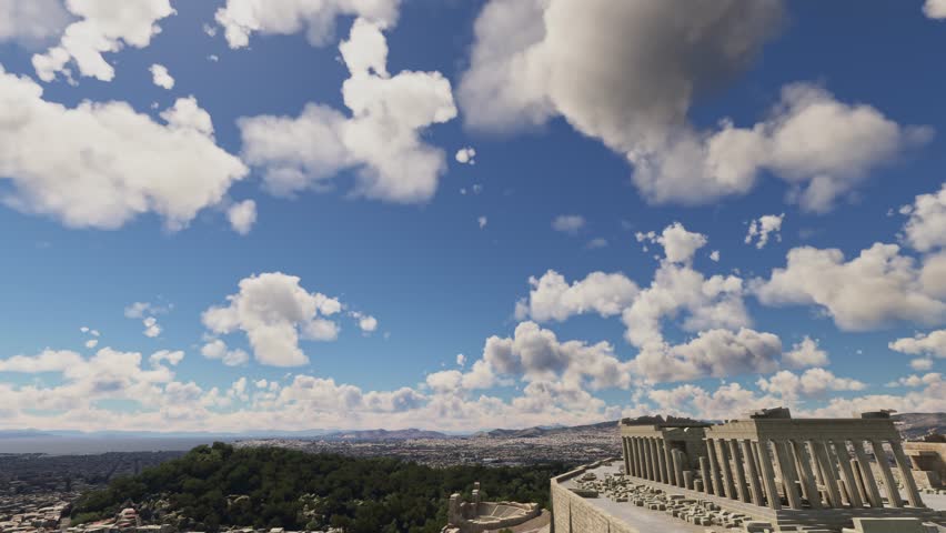 3D - Side aerial view of the Acropolis of Athens. Greece
