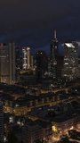 Vertical Video of Frankfurt, Vertical Aerial View Shot, night, evening