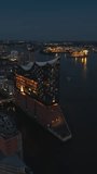 Vertical Video of Hamburg, Vertical Aerial View Shot, night, evening