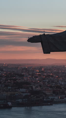 Vertical Video of Lisbon, Vertical Aerial View Shot, sunset, sunrise, day