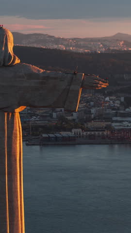 Vertical Video of Lisbon, Vertical Aerial View Shot, sunset, sunrise, day