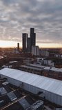 Vertical Video of Manchester, Vertical Aerial View Shot, sunset, sunrise, day