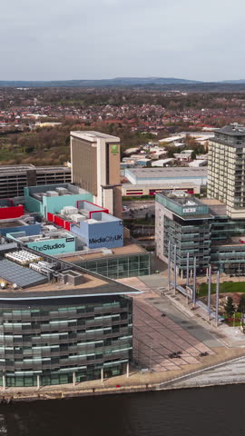 Vertical Video of Manchester, Vertical Aerial View Shot, sunset, sunrise, day
