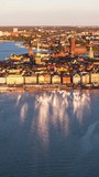 Vertical Video of Stockholm, Vertical Aerial View Shot, sunset, sunrise, day