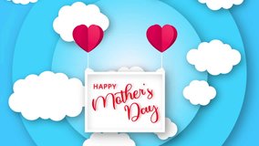 Happy mother's day text word with love hearts sign symbol animation motion graphics on green screen video elements
