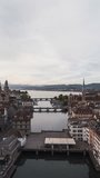Vertical Video of Zurich, Vertical Aerial View Shot, sunset, sunrise, day