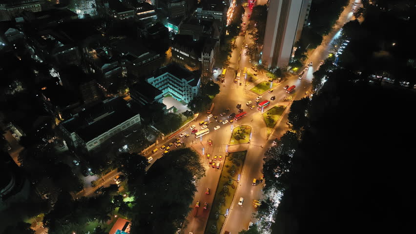 Aerial view of Mumbai city at night. Mumbai