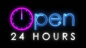open 24 hours neon animated neon text advertising 24 hours looping 4k open twenty four hours always open - Powered by Shutterstock - Get 15% off with code: PIKWIZARD15
