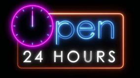 open 24 hours neon animated neon text advertising 24 hours looping 4k open twenty four hours always open - Powered by Shutterstock - Get 15% off with code: PIKWIZARD15