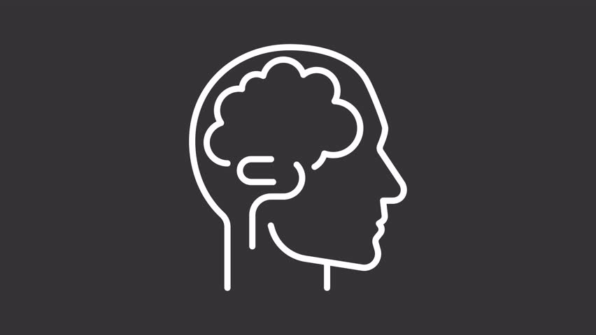 Epilepsy white line animation. Animated brain activity icon. Epileptic episode. Seizure disorder awareness. Black illustration on white background. HD video with alpha channel. Motion graphic