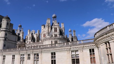 Château Chambord Panning Shot Of Side Elevation, Loire Valley, France